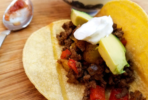 Joaquin’s Super Power Picadillo Tacos “Joaquin, I’ll take one taco, with extra des