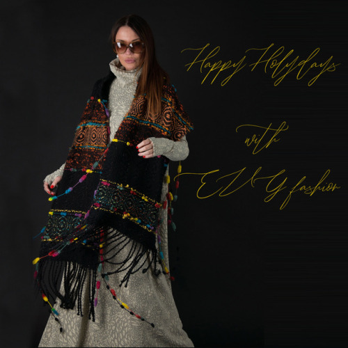 Happy Holidays with EUG fashionWinter Women Hand made Wool Scarf Autumn Ivory Plus Size Maxi Dress