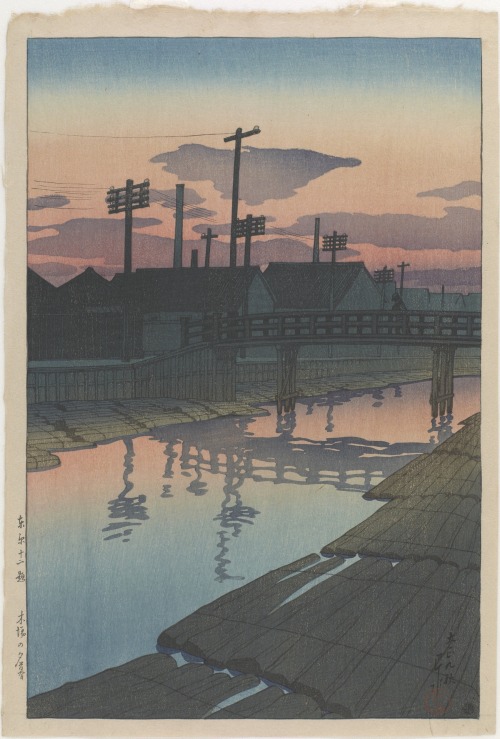 Evening at the Lumber Yards of Kiba (from the series Twelve Scenes of Tokyo), Hasui Kawase, 1920