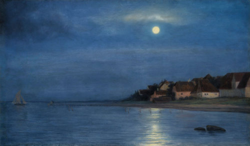 Moonlight on the sea at Hellebeck    -    Carl Heinrich BlochDanish, 1834-1890oil on canvas pasted o