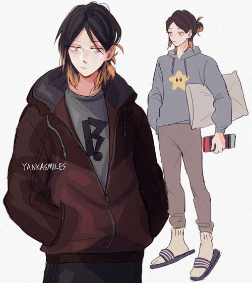 yankasmiles:must be hard being so young, rich, and beautiful[id: two illustrations of kenma. in the 