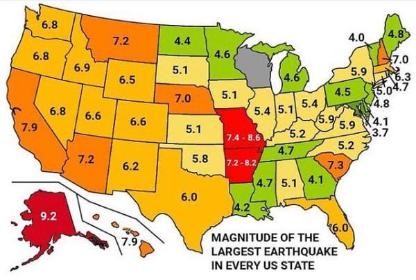 Largest Earthquake In Each US State Maps On The Web 243b55954cec879efdd390e55a4af732d3387549