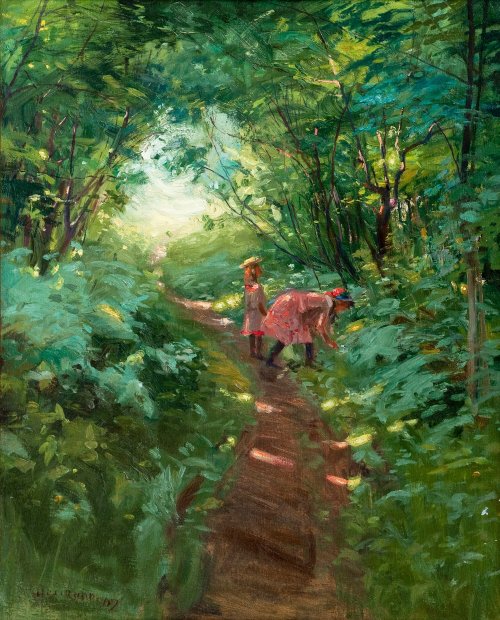 Girls in a Leafy Forest   -   Alex Rapp , 1907.Finnish, 1869-1927Oil on canvas, 71.5 x 58 cm.