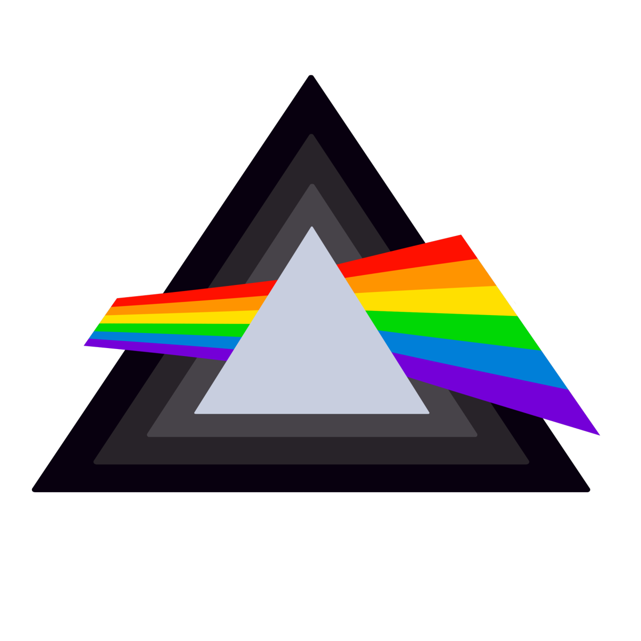 Symbol ID: The flag described above, except that the gray, dark gray and gray-black stripes are triangular. The rainbow is also cut along diagonal lines and behind it is transparent. The symbol fits in a square frame, not a rectangle like the flag. End ID.