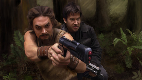 Digital painting of Ronon and Sheppard, from Stargate Atlantis. 