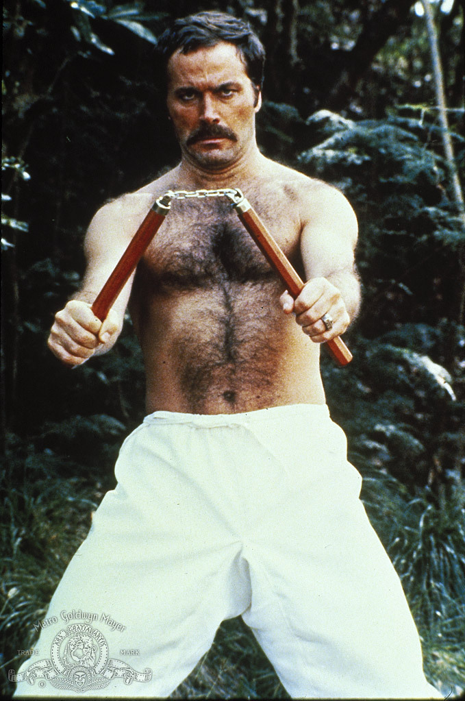 Franco Nero in Golan-Globus’s “Enter the Ninja” (1981).
Franco Nero had no martial arts training, and a body double was often used in the Ninja costume.