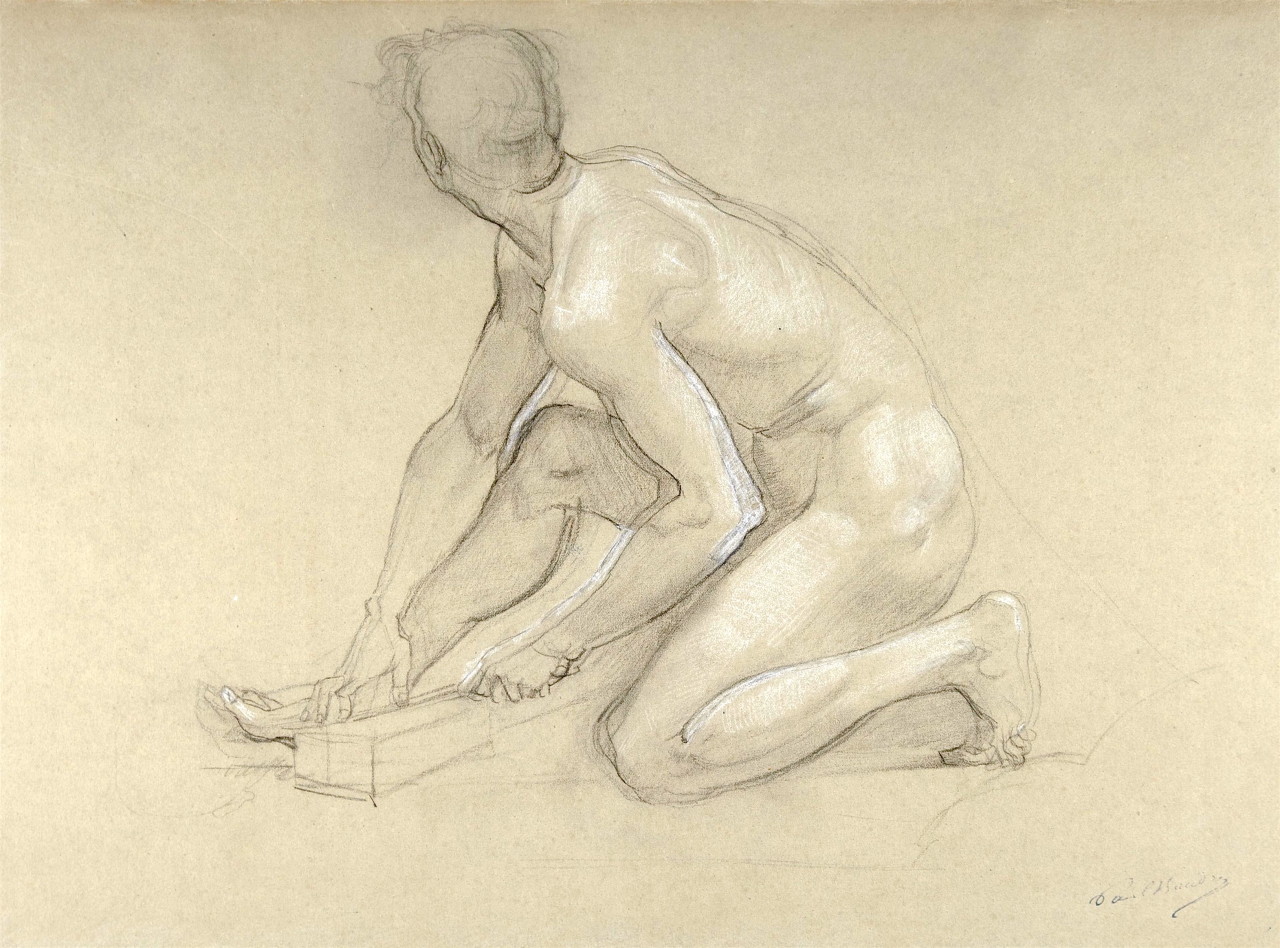 19thcenturyboyfriend:  Crouching Nude Male Figure, Paul Jacques Aimé Baudry