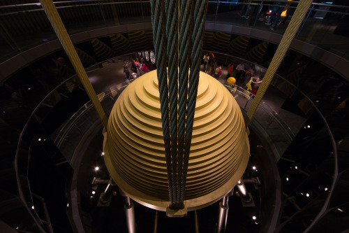 Mass Damper, Taipei 101- Taipei, Taiwan: May 2016  A multistory pendulum made of 768 tons of steel d