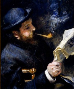 Claude Monet Reading a Newspaper - Pierre Auguste Renoir 1872