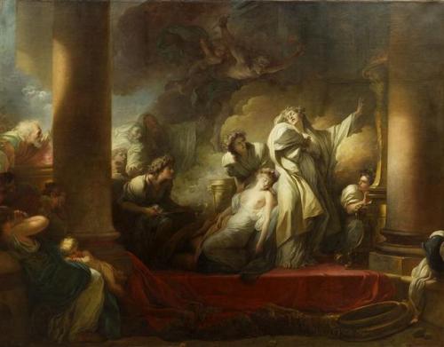 Jean-Honoré Fragonard, Coresus sacrificing himself to save Callirhoe, 1765