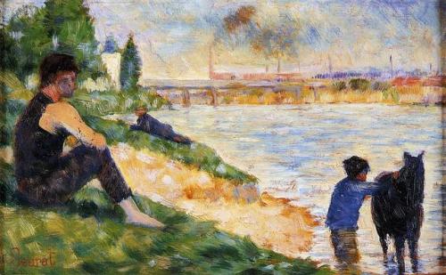 artist-seurat: The Black Horse, 1883, Georges Seurat Medium: oil,wood
