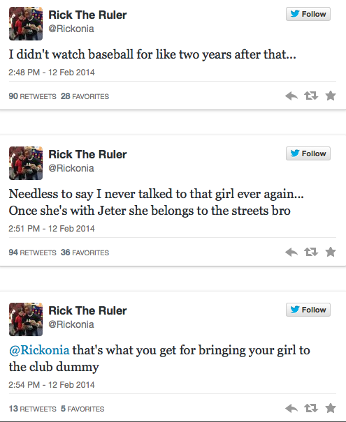 yarapah-ban-yasharahla:  youngprinceofzamunda:  Follow for more funny posts  Dereck Jeter stole his bitch  I’M CRYING 