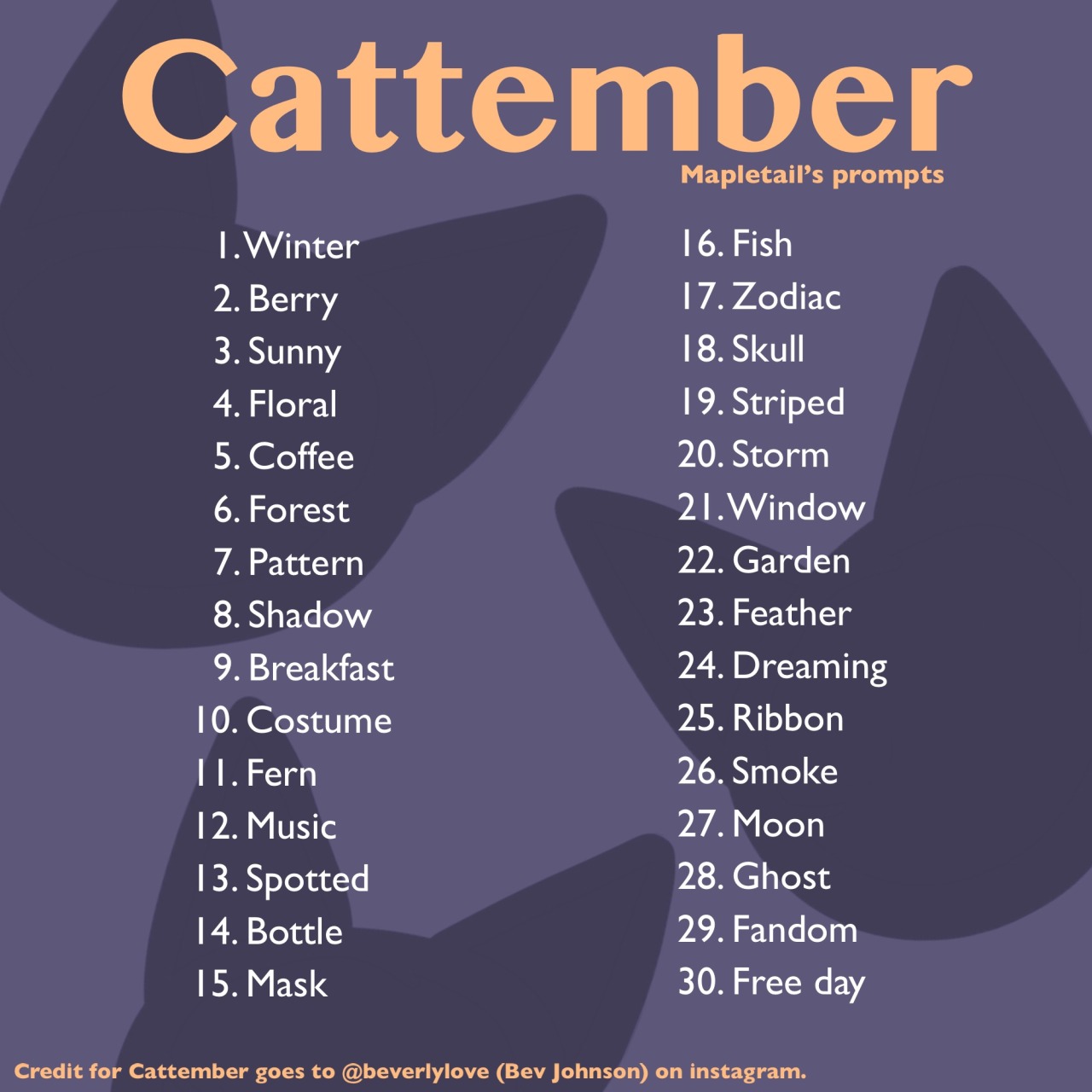 Owlgirl18's Art Blog — My 2021 prompt list for Cattember, a month long...