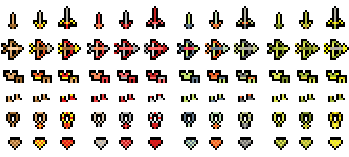 pixelatedcrown:  today is the last day of the 7DRL jam! just finished a bunch of items - they’re grouped into the four monster categories (beast, demon, undead, reptilian) and have three tiers of each item. still quite a bit left for me to sprite! the