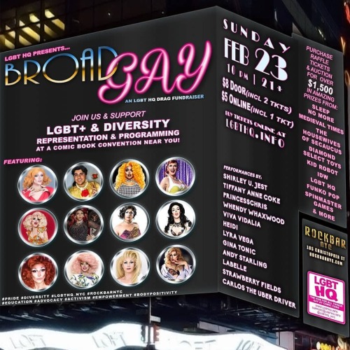 #sundayfunday #february 23, BroadGay an LGBT HQ #Fundraiser, at @rockbarnyc 4 @lgbthq , 9pm, bit.ly/