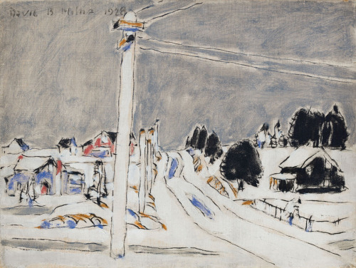 thunderstruck9:  David Milne (Canadian, 1882-1953), Crossroads, Lake Placid, 1928. Oil on canvas, 30.8 x 41 cm.