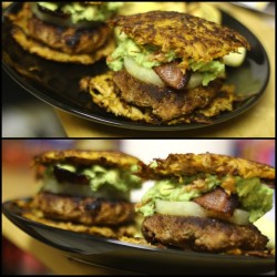 strengthfromstruggle:  #Bacon, #avocado, #pineapple #turkeyburger on a #sweet potato #bun (made from scratch by my wife @dreliedpt). Some say eating #heathy is boring or not #tasty I just tell’em your not creative enough. #food #foodporn #nomnom #dinner