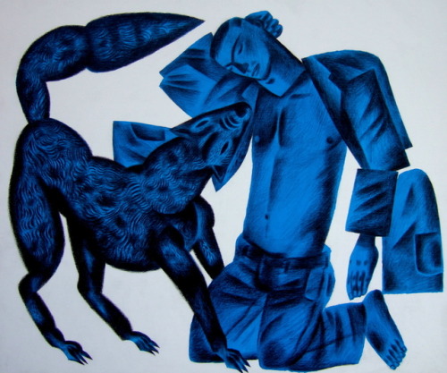 the-bureau-of-propaganda:Blind Blue Boy (Hervé and the Wolf) - Clive Hicks-Jenkins