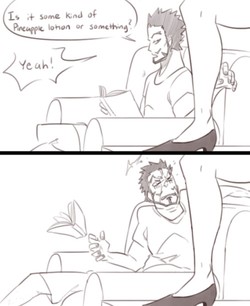 thezombiedogz:  So smooth~ I have this AU where the shichibukai are all roommates together and poor Mihawk can’t ever get a break. 