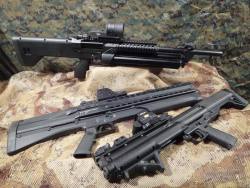 gunrunnerhell:  Tactical 12 Gauge Three of the market’s most recent tactical shotguns, two of which are pump-action (KSG &amp; UTS) and one being a semi-auto, the SRM. I’ve actually got to handle all three, not the exact ones in the photo though.