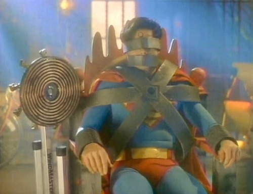 bulgefixation: dudeboundjake: Superboy taken by evil villain Nick Knack who straps him to a chair, k
