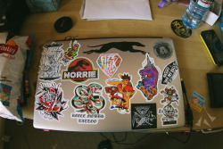 rigbybtd:  Chucked some of my favorite tattooists stickers on my laptop! Lookin’ pretty swish 