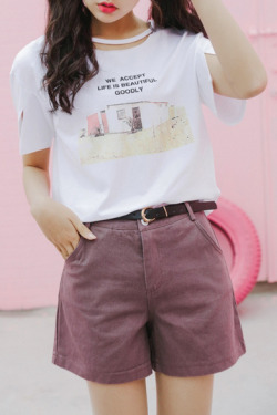 hyokko:   Street Style Letter Printed Split Cuff T-Shirt  Free Worldwide shipping on orders above อ! 