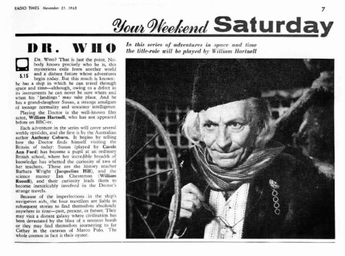 doctorwho:todayinhistory:November 23rd 1963: Doctor Who debutsOn this day in 1963, the first epi