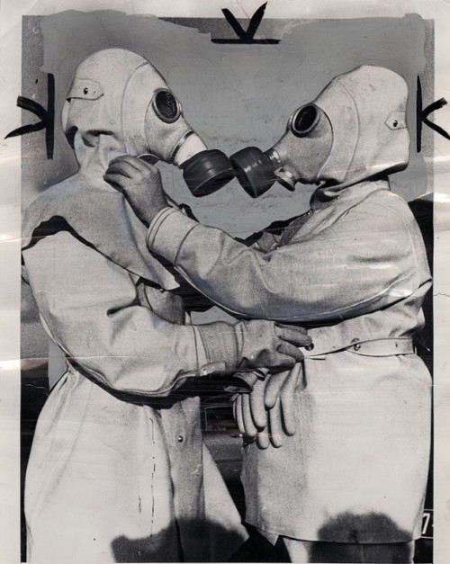 archivedeathdrive:Air raid wardens wearing radioactive protective clothing and masks in Bonn, German
