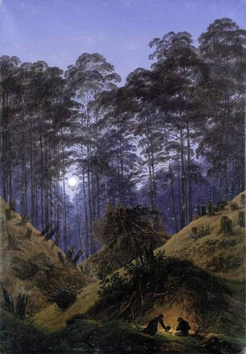 wrath-from-the-unknown:Caspar David Friedrich - Waldinneres bei Mondschein/Inside the Forest in the 