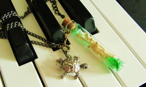 chekhovandowl:The following items are now for sale!Sea Turtle and Bone Vial NecklaceSea Horse and Bo