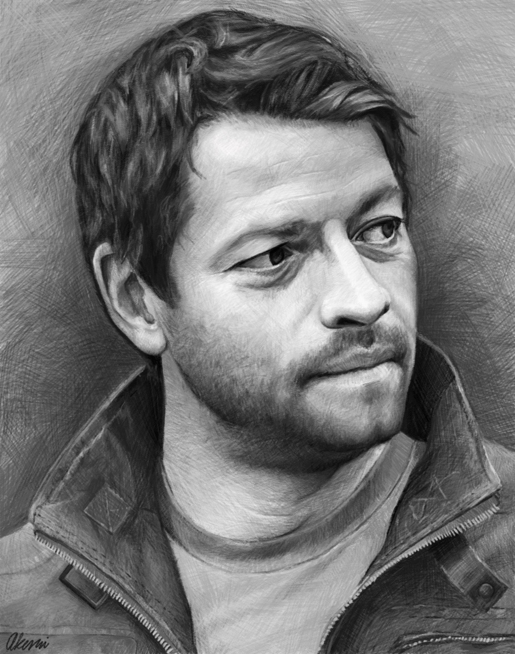 He's a weird, dorky little guy — Misha Collins, drawn in Procreate.  Reference...