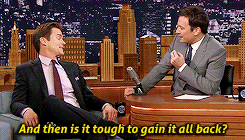 fallontonight:  archivistsrock: Matt Bomer talking about losing 35+ pounds for his role in The Normal Heart. (x)  Matt Bomer and Jimmy have very different diets.