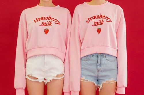 coquettefashion: “Strawberry Milk"   Stripe T-Shirt & Pleat Mini Skort  “Strawberry Milk” Stickers  Knit Sweater In   Red Or Pink  iPhone 6 / 6 Plus / 7 / 7 Plus Case  Strawberry Milk T-Shirt   & Pleat Skort    “Strawberry Milk”