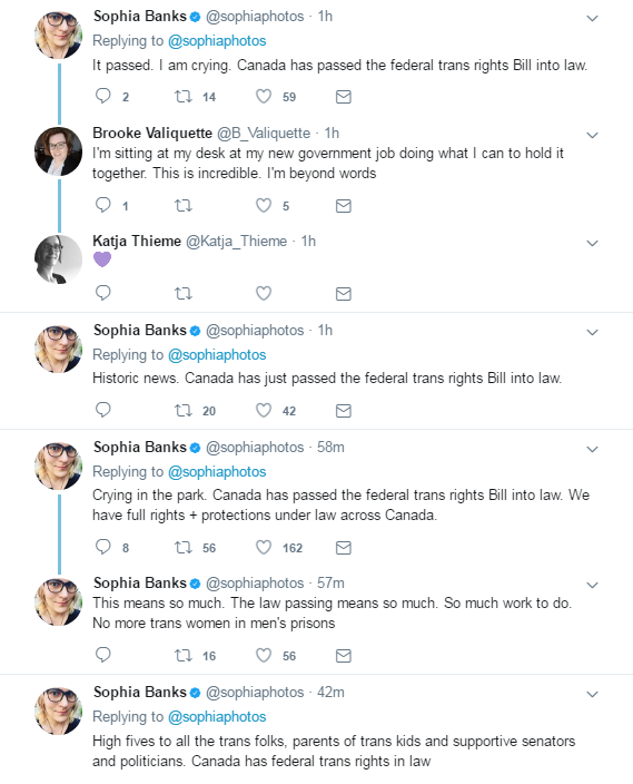 BREAKING: Canada has passed the federal trans rights Bill into law. 67-11