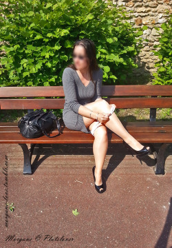 morgane-love:  Taking my panties off on a public bench in a public park :) J’ôte ma culotte sur un banc public dans un parc :)