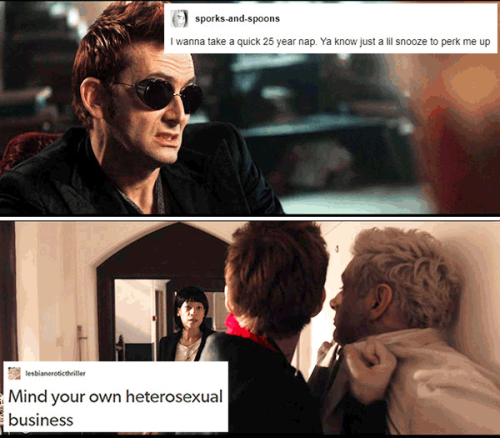 livebloggingmydescentintomadness:good omens text post meme, part 3 (part 1) (part 2)