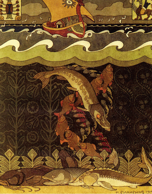 russianfolklore:Ivan Bilibin’s illustration for russian epic bylina about Vol’ga Svyatoslavich.Vol’g