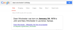 Castielmoriarty:  Cecilyjeanne:  I Love That Google Understands That Dean Is A Real