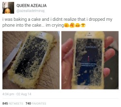 fini-mun:  Imagine this scenario. You drop your phone in the cake batter. The cake bakes. The cake comes out looking great, and you frost it. It looks beautiful. A masterpiece of baking. Later, you need to make a phone call, but you can’t find your