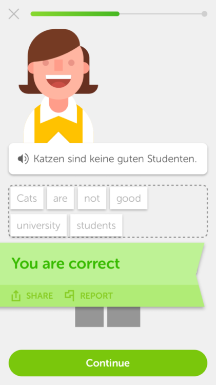 wtfduolingo:[Text says “Katzen sind keine guten Studenten.” which translates to “C