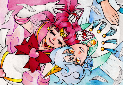 jowah:Illustration I made for a Zine several time ago :)Helios and Chibimoon from SMss