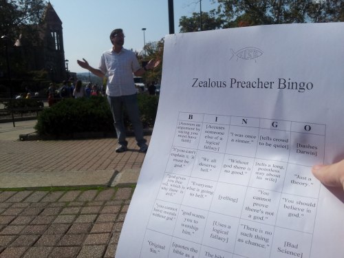 nyehridan-artpora: kelpmonger:  fuckyeahatheism:  A few months ago, this preacher guy (Preacher Tom, for anyone who might have had a similar experience with the guy) came to my campus and started spewing hateful and judgmental things at passers-by.