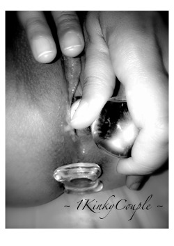 1kinkycouple:  Double penetration dildo and butt plug action. LOVE my glass toys! 💋~ Mrs L ~