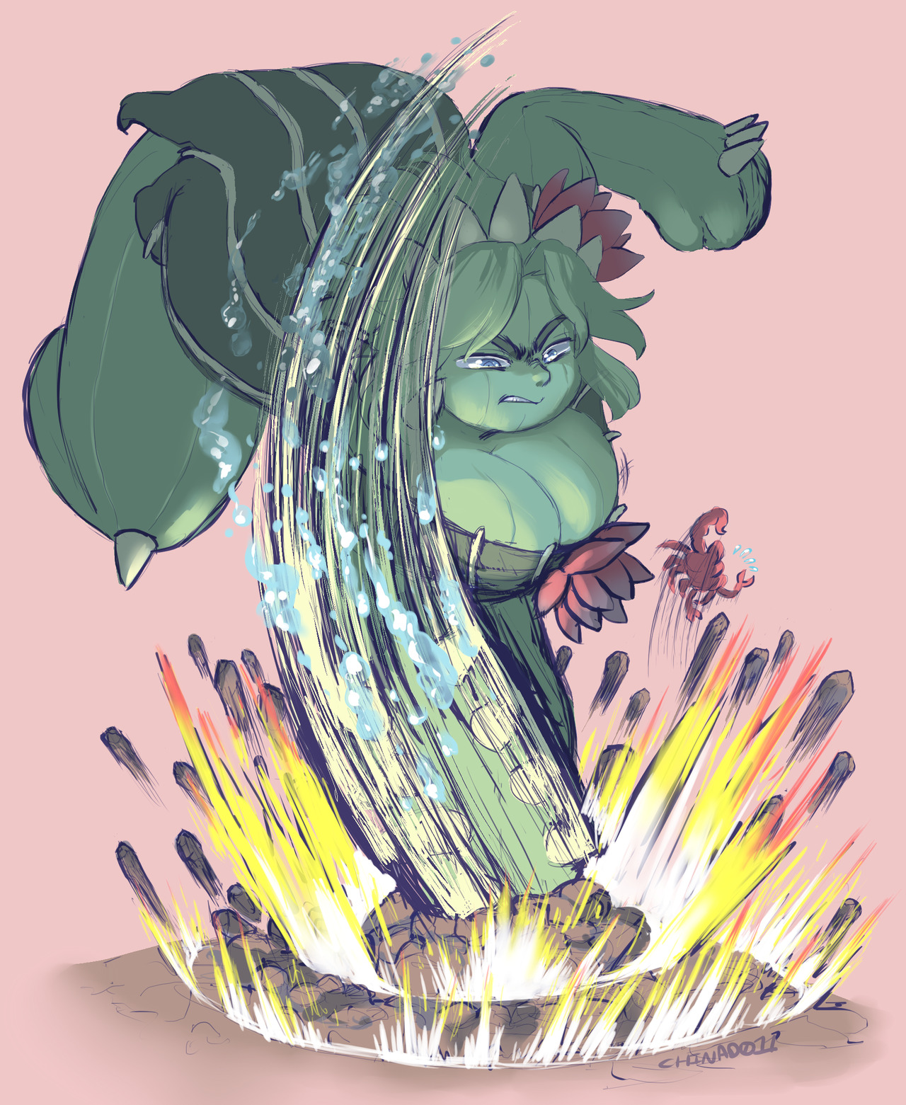 chinad011-art:   Anais, a bulky brawler cactus lady. she can manipulate water to