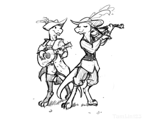 probablykoboldrpgideas: tamlin123:  Some requests, getting the hang of drawing again  Kobold Bards. And a Kobold fighter/paladin struggling to lift his arms  