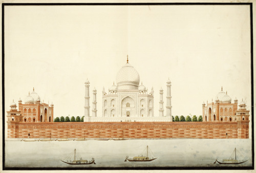 The Taj Mahal viewed form across the river, 1820. Anonymous. Watercolour on paper. India. Via V&amp;