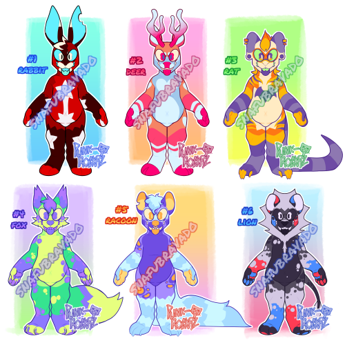 snafubravado:


new adopts ! each one is $20, payment through ko-fi (card and p*ay-p*al accepted)the bases for these were made by the awesome @punk-rockrz <3dm to claim ! rbs very appreciated ^^ #BUY THESE#IMMEDIATELY