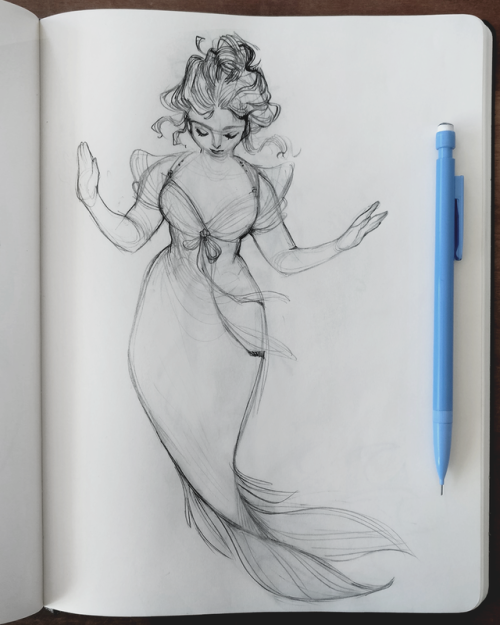 Another mermay sketch! This one is inspired by Gibson girls, an early 1900s fashion style that was v