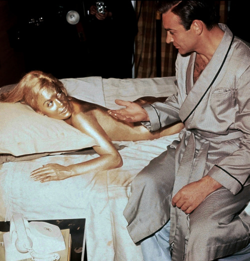 Shirley Eaton, Sean Connery; production still from Guy Hamilton’s Goldfinger (1964)